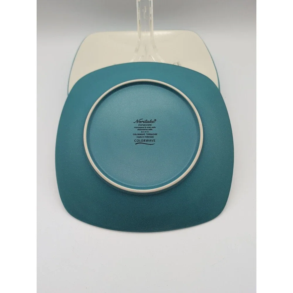 Vtg Noritake Colorwave Turquoise Square Salad Plates Set Of 4